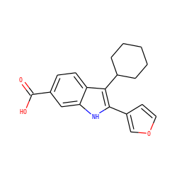 O=C(O)c1ccc2c(C3CCCCC3)c(-c3ccoc3)[nH]c2c1 ZINC000003612415
