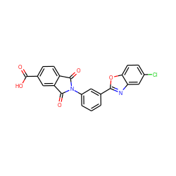 O=C(O)c1ccc2c(c1)C(=O)N(c1cccc(-c3nc4cc(Cl)ccc4o3)c1)C2=O ZINC000026968972