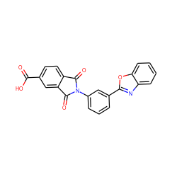 O=C(O)c1ccc2c(c1)C(=O)N(c1cccc(-c3nc4ccccc4o3)c1)C2=O ZINC000001085679