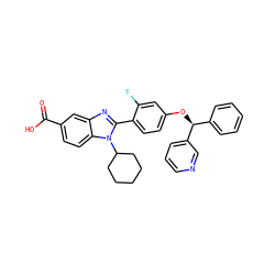 O=C(O)c1ccc2c(c1)nc(-c1ccc(O[C@@H](c3ccccc3)c3cccnc3)cc1F)n2C1CCCCC1 ZINC000028572583