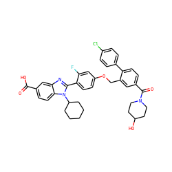 O=C(O)c1ccc2c(c1)nc(-c1ccc(OCc3cc(C(=O)N4CCC(O)CC4)ccc3-c3ccc(Cl)cc3)cc1F)n2C1CCCCC1 ZINC000003948288