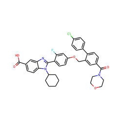 O=C(O)c1ccc2c(c1)nc(-c1ccc(OCc3cc(C(=O)N4CCOCC4)ccc3-c3ccc(Cl)cc3)cc1F)n2C1CCCCC1 ZINC000049780031