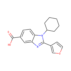 O=C(O)c1ccc2c(c1)nc(-c1ccoc1)n2C1CCCCC1 ZINC000013586781