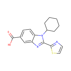 O=C(O)c1ccc2c(c1)nc(-c1nccs1)n2C1CCCCC1 ZINC000013588430