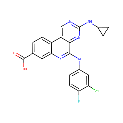 O=C(O)c1ccc2c(c1)nc(Nc1ccc(F)c(Cl)c1)c1nc(NC3CC3)ncc12 ZINC000199793050