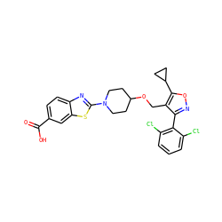 O=C(O)c1ccc2nc(N3CCC(OCc4c(-c5c(Cl)cccc5Cl)noc4C4CC4)CC3)sc2c1 ZINC000144353448