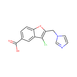 O=C(O)c1ccc2oc(Cn3ccnc3)c(Cl)c2c1 ZINC000029391516