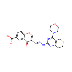 O=C(O)c1ccc2occ(/C=N/Nc3nc4c(c(N5CCOCC5)n3)CSCC4)c(=O)c2c1 ZINC000222047289