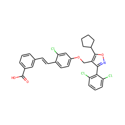O=C(O)c1cccc(/C=C/c2ccc(OCc3c(-c4c(Cl)cccc4Cl)noc3C3CCCC3)cc2Cl)c1 ZINC000044404665