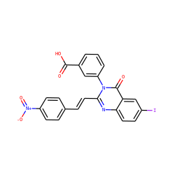 O=C(O)c1cccc(-n2c(/C=C/c3ccc([N+](=O)[O-])cc3)nc3ccc(I)cc3c2=O)c1 ZINC000058575117