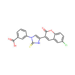 O=C(O)c1cccc(-n2cc(-c3cc4cc(Cl)ccc4oc3=O)[nH]c2=S)c1 ZINC000082154782