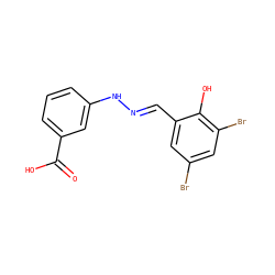 O=C(O)c1cccc(N/N=C/c2cc(Br)cc(Br)c2O)c1 ZINC000008690899