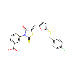 O=C(O)c1cccc(N2C(=O)/C(=C/c3ccc(SCc4ccc(Cl)cc4)o3)SC2=S)c1 ZINC000013521518