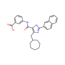 O=C(O)c1cccc(NC(=O)c2[nH]c(-c3ccc4ccccc4c3)nc2CC2CCCCCC2)c1 ZINC000013674677