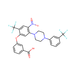 O=C(O)c1cccc(Oc2cc(N3CCN(c4cccc(C(F)(F)F)c4)CC3)c([N+](=O)[O-])cc2C(F)(F)F)c1 ZINC000027870337