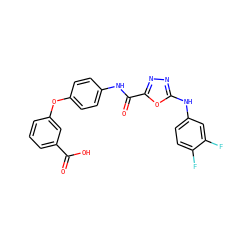 O=C(O)c1cccc(Oc2ccc(NC(=O)c3nnc(Nc4ccc(F)c(F)c4)o3)cc2)c1 ZINC000103298682