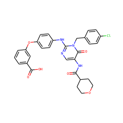 O=C(O)c1cccc(Oc2ccc(Nc3ncc(NC(=O)C4CCOCC4)c(=O)n3Cc3ccc(Cl)cc3)cc2)c1 ZINC000219574849