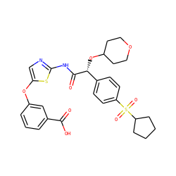 O=C(O)c1cccc(Oc2cnc(NC(=O)[C@H](OC3CCOCC3)c3ccc(S(=O)(=O)C4CCCC4)cc3)s2)c1 ZINC000220902255