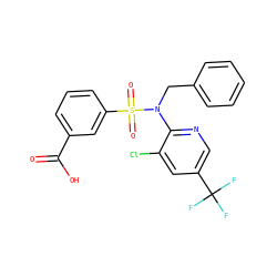 O=C(O)c1cccc(S(=O)(=O)N(Cc2ccccc2)c2ncc(C(F)(F)F)cc2Cl)c1 ZINC000113158044