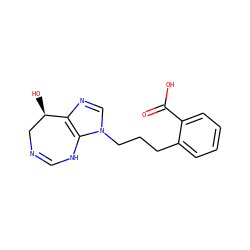 O=C(O)c1ccccc1CCCn1cnc2c1NC=NC[C@H]2O ZINC000013807483