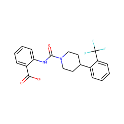 O=C(O)c1ccccc1NC(=O)N1CCC(c2ccccc2C(F)(F)F)CC1 ZINC000044559762