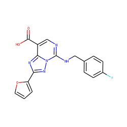 O=C(O)c1cnc(NCc2ccc(F)cc2)n2nc(-c3ccco3)nc12 ZINC000299832519