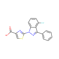O=C(O)c1csc(-n2nc(-c3ccccc3)c3c(F)cccc32)n1 ZINC000103254782