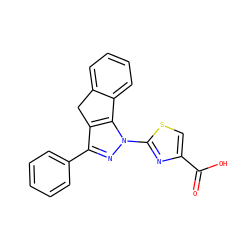 O=C(O)c1csc(-n2nc(-c3ccccc3)c3c2-c2ccccc2C3)n1 ZINC000103249832