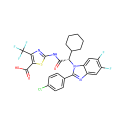 O=C(O)c1sc(NC(=O)[C@H](C2CCCCC2)n2c(-c3ccc(Cl)cc3)nc3cc(F)c(F)cc32)nc1C(F)(F)F ZINC000066099219