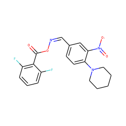 O=C(O/N=C\c1ccc(N2CCCCC2)c([N+](=O)[O-])c1)c1c(F)cccc1F ZINC000005588976