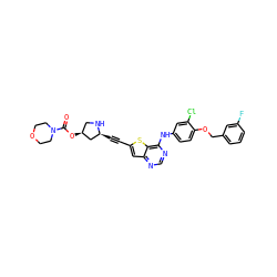 O=C(O[C@H]1CN[C@@H](C#Cc2cc3ncnc(Nc4ccc(OCc5cccc(F)c5)c(Cl)c4)c3s2)C1)N1CCOCC1 ZINC000044352165
