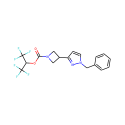 O=C(OC(C(F)(F)F)C(F)(F)F)N1CC(c2ccn(Cc3ccccc3)n2)C1 ZINC001772656423