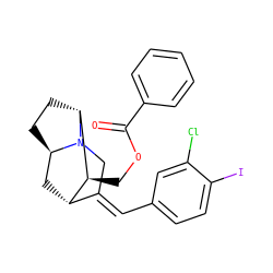 O=C(OC[C@H]1[C@H]2C[C@H]3CC[C@H]1N3C/C2=C\c1ccc(I)c(Cl)c1)c1ccccc1 ZINC000253633313
