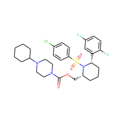 O=C(OC[C@H]1CCC[C@@H](c2cc(F)ccc2F)N1S(=O)(=O)c1ccc(Cl)cc1)N1CCN(C2CCCCC2)CC1 ZINC000028816530
