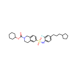 O=C(OC1CCCCC1)N1CCc2cc(S(=O)(=O)Nc3ccc(CCCC4CCCC4)cc3F)ccc2C1 ZINC000224836445