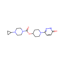 O=C(OC1CCN(c2ccc(=O)[nH]n2)CC1)N1CCN(C2CC2)CC1 ZINC000206786342