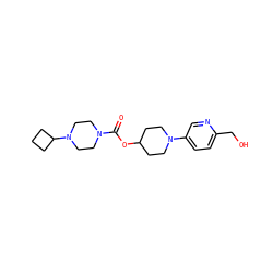 O=C(OC1CCN(c2ccc(CO)nc2)CC1)N1CCN(C2CCC2)CC1 ZINC000223521477