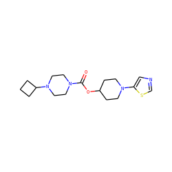 O=C(OC1CCN(c2cncs2)CC1)N1CCN(C2CCC2)CC1 ZINC000223515460