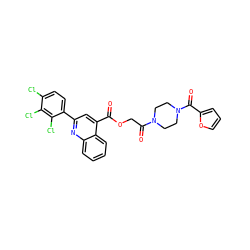 O=C(OCC(=O)N1CCN(C(=O)c2ccco2)CC1)c1cc(-c2ccc(Cl)c(Cl)c2Cl)nc2ccccc12 ZINC000003215949