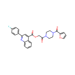 O=C(OCC(=O)N1CCN(C(=O)c2ccco2)CC1)c1cc(-c2ccc(F)cc2)nc2ccccc12 ZINC000003215799