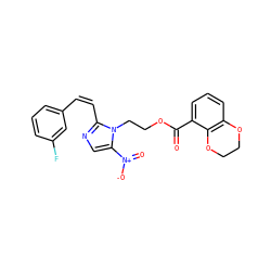 O=C(OCCn1c([N+](=O)[O-])cnc1/C=C\c1cccc(F)c1)c1cccc2c1OCCO2 ZINC000169337258
