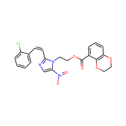 O=C(OCCn1c([N+](=O)[O-])cnc1/C=C\c1ccccc1Cl)c1cccc2c1OCCO2 ZINC000169333371