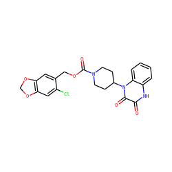 O=C(OCc1cc2c(cc1Cl)OCO2)N1CCC(n2c(=O)c(=O)[nH]c3ccccc32)CC1 ZINC000013864293