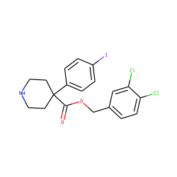 O=C(OCc1ccc(Cl)c(Cl)c1)C1(c2ccc(I)cc2)CCNCC1 ZINC000064559201