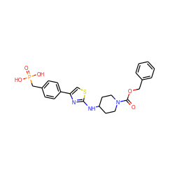 O=C(OCc1ccccc1)N1CCC(Nc2nc(-c3ccc(CP(=O)(O)O)cc3)cs2)CC1 ZINC001772596647