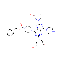 O=C(OCc1ccccc1)N1CCN(c2nc(N(CCO)CCO)nc3c(N4CCNCC4)nc(N(CCO)CCO)nc23)CC1 ZINC000028710619