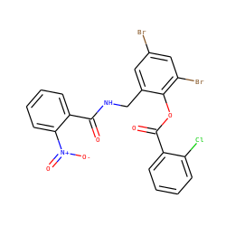 O=C(Oc1c(Br)cc(Br)cc1CNC(=O)c1ccccc1[N+](=O)[O-])c1ccccc1Cl ZINC000058649815