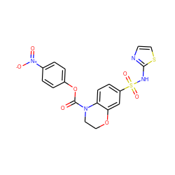 O=C(Oc1ccc([N+](=O)[O-])cc1)N1CCOc2cc(S(=O)(=O)Nc3nccs3)ccc21 ZINC000220242313