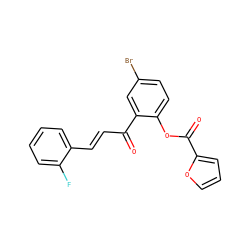 O=C(Oc1ccc(Br)cc1C(=O)/C=C/c1ccccc1F)c1ccco1 ZINC000009356945