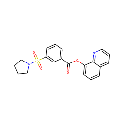 O=C(Oc1cccc2cccnc12)c1cccc(S(=O)(=O)N2CCCC2)c1 ZINC000000854161